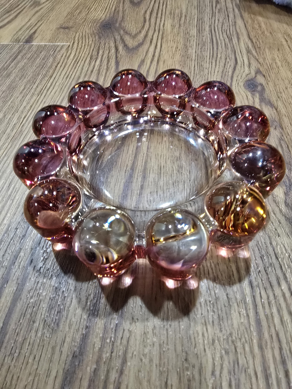 1970's Anchor Hocking Pink Glass Bubble Ash Tray/Trinket Dish